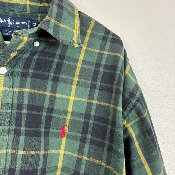 VTG 90s Y2k Ralph Lauren Blaire Green Plaid Button Down Shirt XL Classic - Picture 3 of 6
